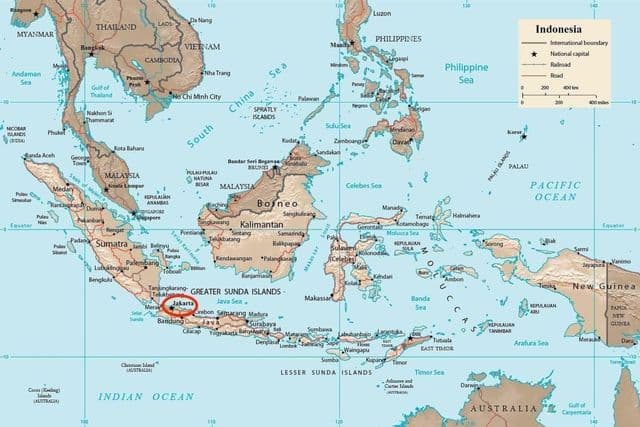 Jacarta em Java - Mapa da Indonésia
