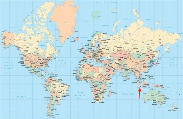 Localização de Jacarta no mapa mundial