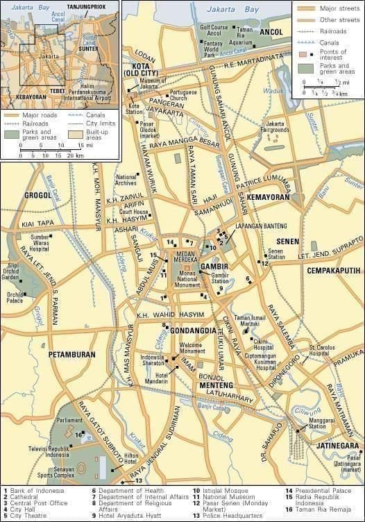 Mapa dos passeios a pé em Jacarta